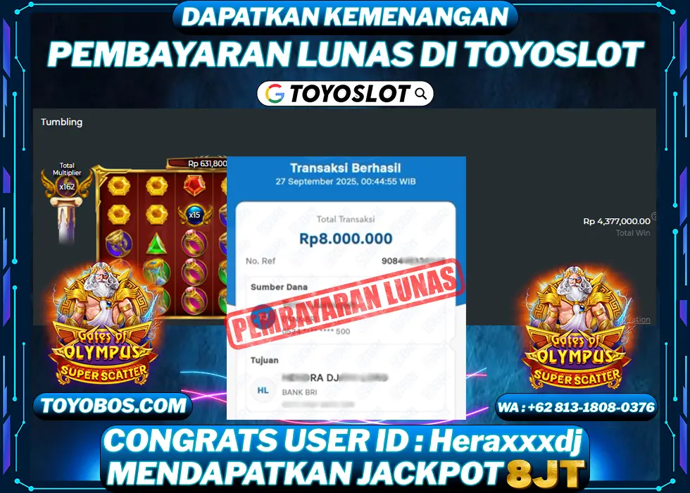 TOYOSLOT - BUKTI KEMENANGAN Gates Of Olympus Superscatter Rp8,000,000,- LUNAS